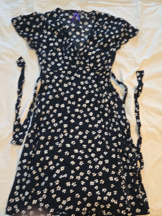 Seraphine Dresses & Skirts - Seraphine Navy Wrap Dress with White Floral Print (Maternity/Nursing Friendly)